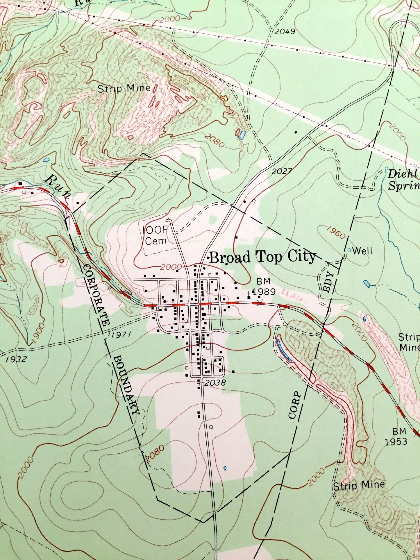 Antique Saxton, Pennsylvania 1968 US Geological Survey Topographic Map – Bedford County, Huntingdon County, Broad Top City, Defiance, Dudley