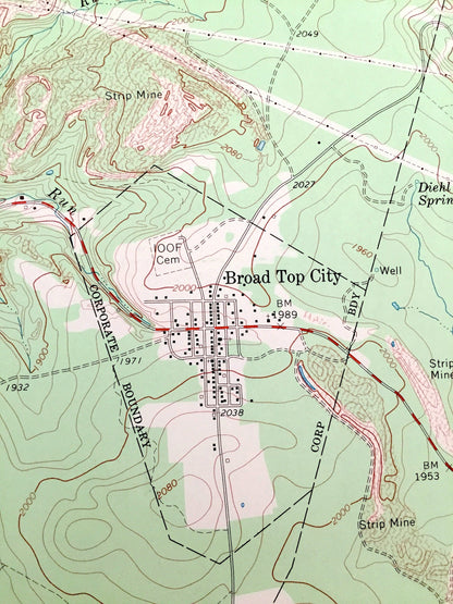 Antique Saxton, Pennsylvania 1968 US Geological Survey Topographic Map – Bedford County, Huntingdon County, Broad Top City, Defiance, Dudley