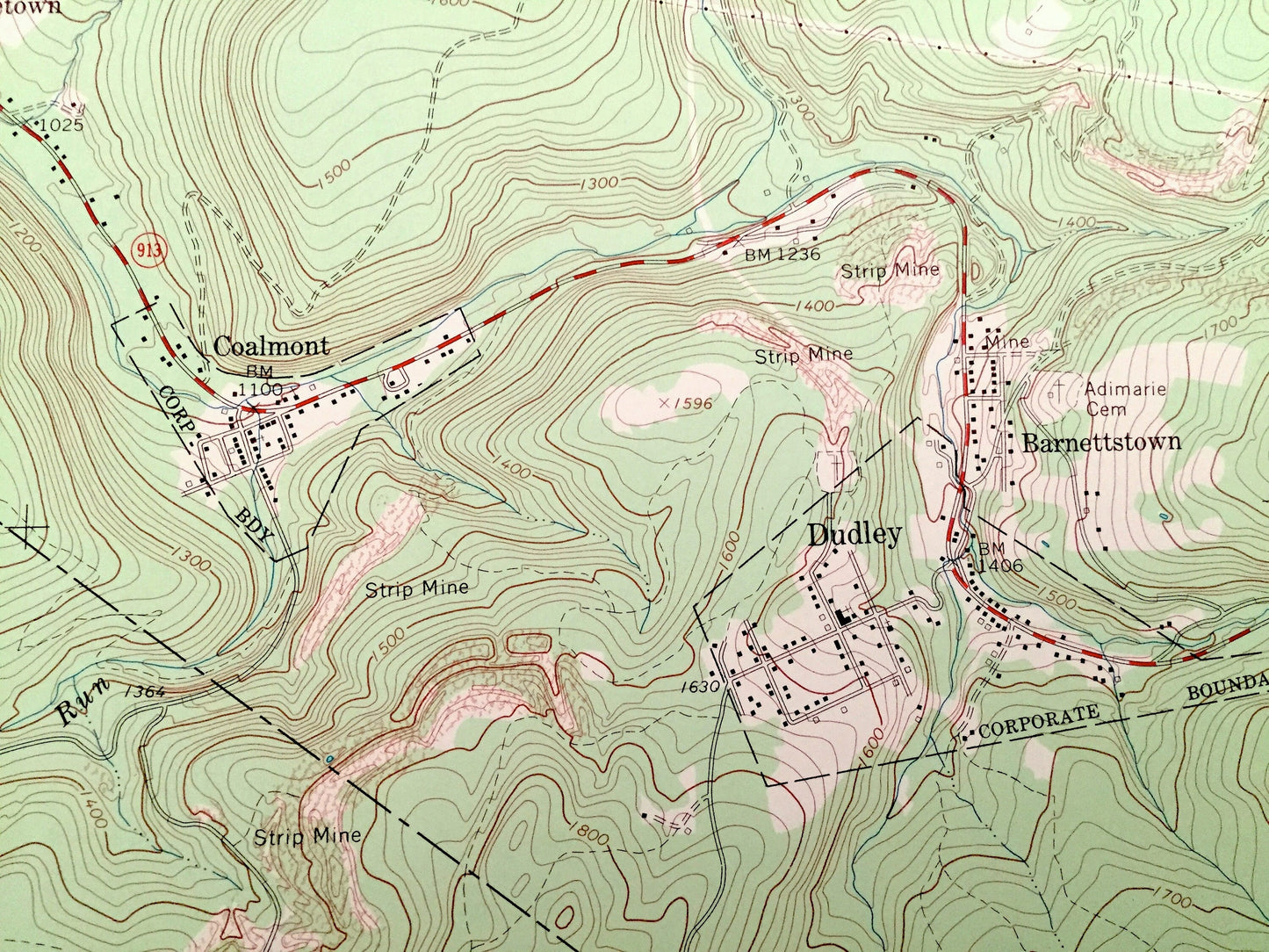 Antique Saxton, Pennsylvania 1968 US Geological Survey Topographic Map – Bedford County, Huntingdon County, Broad Top City, Defiance, Dudley