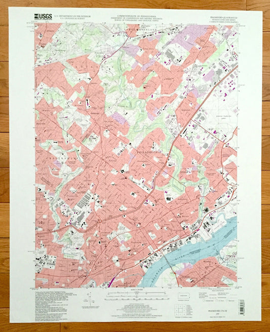 Antique Philadelphia, Pennsylvania 1997 US Geological Survey Topographic Map – Frankford, Cheltenham, Jenkintown, Riverton, New Jersey PA NJ