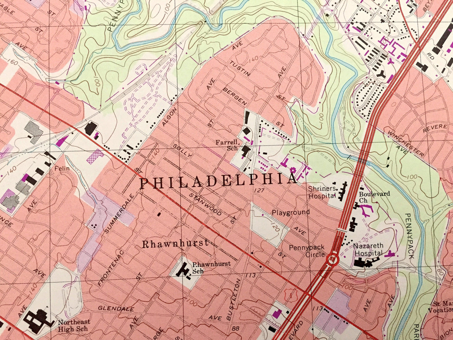 Antique Philadelphia, Pennsylvania 1997 US Geological Survey Topographic Map – Frankford, Cheltenham, Jenkintown, Riverton, New Jersey PA NJ