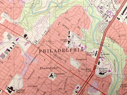 Antique Philadelphia, Pennsylvania 1997 US Geological Survey Topographic Map – Frankford, Cheltenham, Jenkintown, Riverton, New Jersey PA NJ