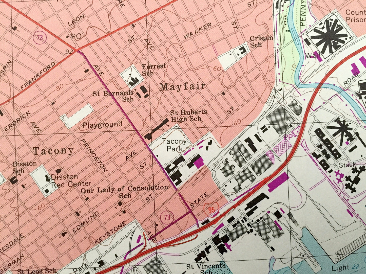 Antique Philadelphia, Pennsylvania 1997 US Geological Survey Topographic Map – Frankford, Cheltenham, Jenkintown, Riverton, New Jersey PA NJ