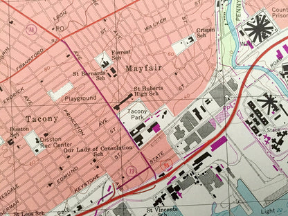Antique Philadelphia, Pennsylvania 1997 US Geological Survey Topographic Map – Frankford, Cheltenham, Jenkintown, Riverton, New Jersey PA NJ