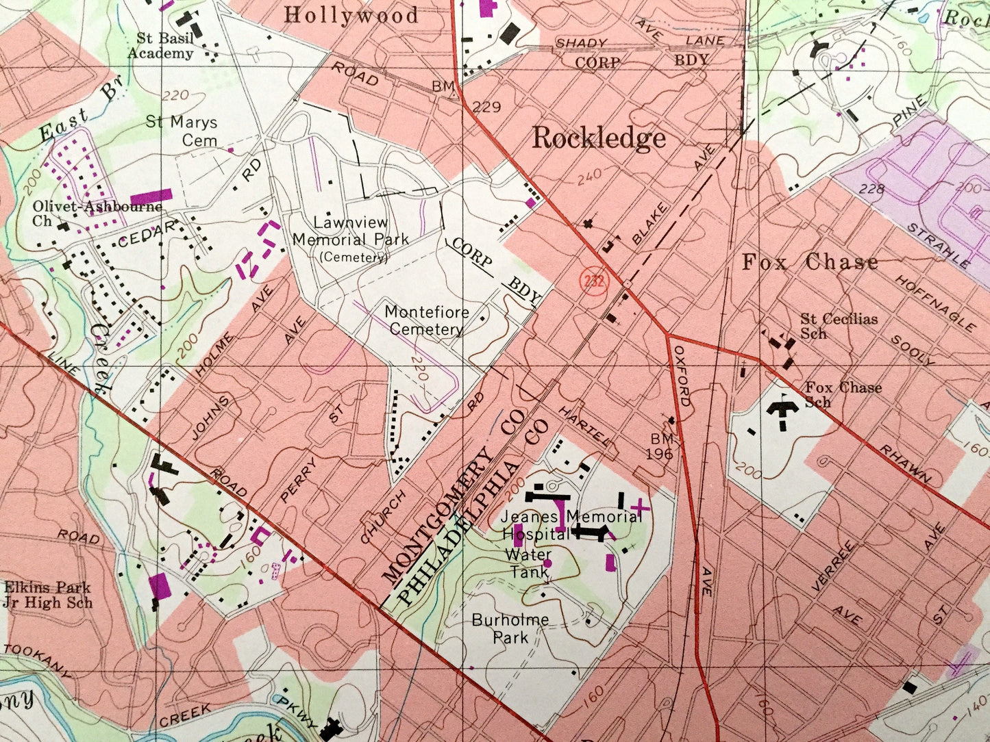 Antique Philadelphia, Pennsylvania 1997 US Geological Survey Topographic Map – Frankford, Cheltenham, Jenkintown, Riverton, New Jersey PA NJ