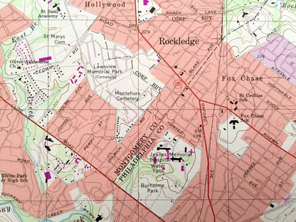 Antique Philadelphia, Pennsylvania 1997 US Geological Survey Topographic Map – Frankford, Cheltenham, Jenkintown, Riverton, New Jersey PA NJ
