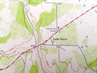 Antique Lone Grove, Texas 1956 US Geological Survey Topographic Map – Lockhart Mountain, Llano River, Cowen Rocks, Point Peak, Llano County