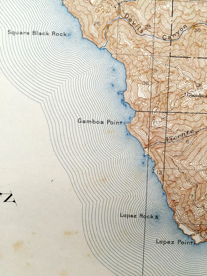 Antique Lucia, California 1921 US Geological Survey Topographic Map – Monterey County, Tassajara Hot Springs, Lopez Point, Los Padres, CA