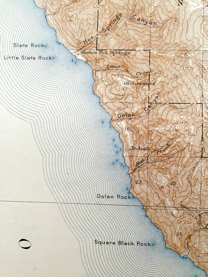 Antique Lucia, California 1921 US Geological Survey Topographic Map – Monterey County, Tassajara Hot Springs, Lopez Point, Los Padres, CA