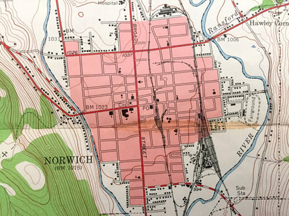 Antique Norwich, New York 1943 US Geological Survey Topographic Map – Chenango Co, Preston, Plymouth, North Norwich, Galena, Plasterville