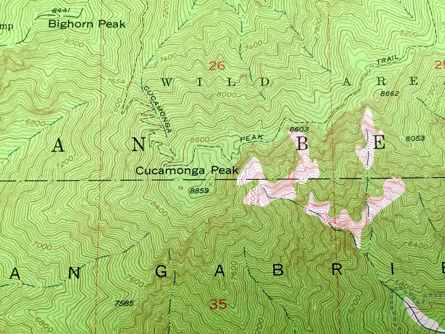 Antique Cucamonga Peak, California 1953 US Geological Survey Topographic Map –San Bernardino County, Cucamonga,Alta Loma, Grapeland,Etiwanda