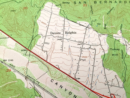Antique Devore, California 1954 US Geological Survey Topographic Map – San Bernardino County, Nealeys Corner, Scotland, Muscupiabe CA