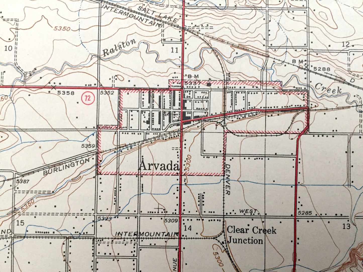 Antique Denver, Colorado 1944 US Geological Survey Topographic Map – Wheat Ridge, Arvada, Mountainview, Westminster, Edgewater, Standley, CO