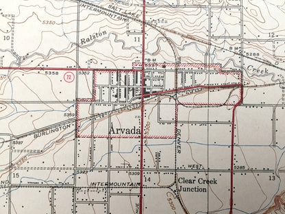 Antique Denver, Colorado 1944 US Geological Survey Topographic Map – Wheat Ridge, Arvada, Mountainview, Westminster, Edgewater, Standley, CO