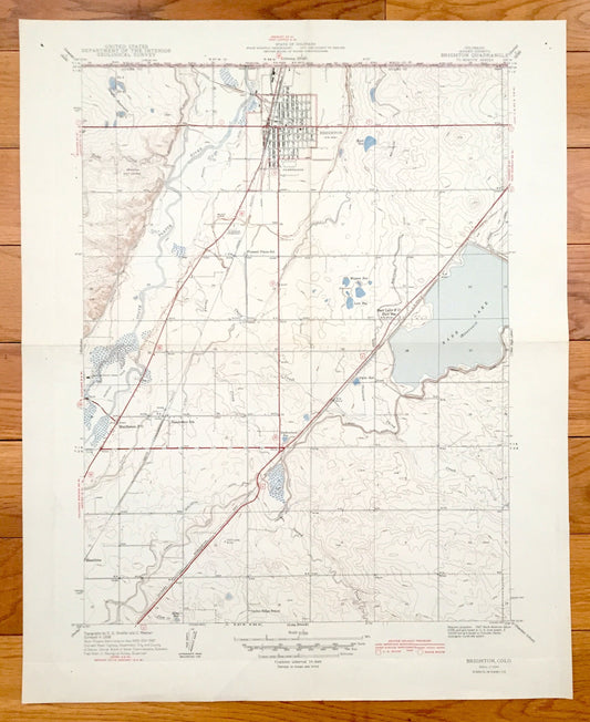 Antique Brighton, Colorado 1944 US Geological Survey Topographic Map – Henderson, Barr Lake, Adams, Weld County, Denver, Platte River, CO