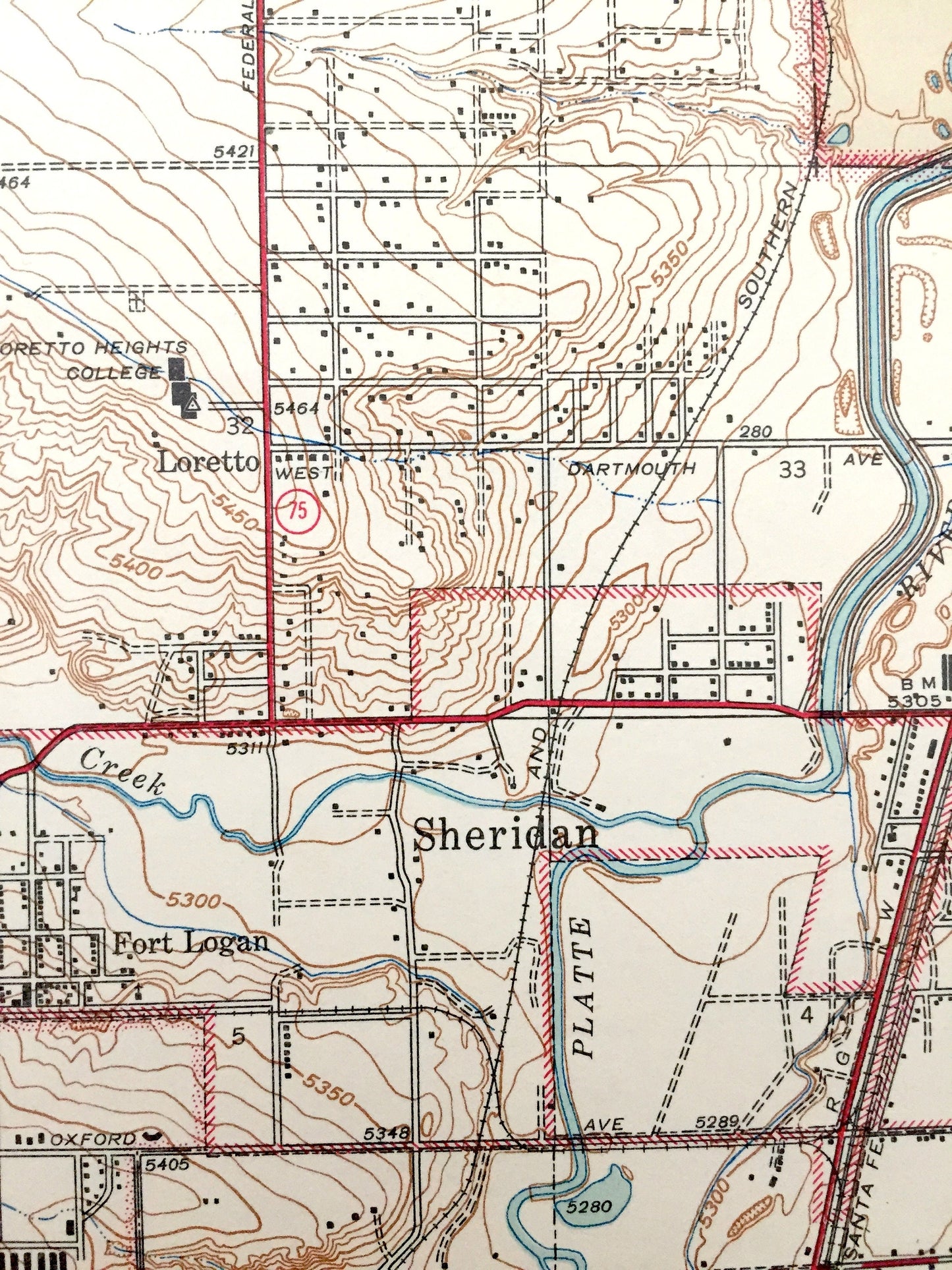 Antique Fort Logan, Colorado 1941 US Geological Survey Topographic Map – Denver, Sheridan, Lakewood, Bow Mar, Edgewater, Arapahoe County, CO