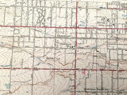 Antique Fort Logan, Colorado 1941 US Geological Survey Topographic Map – Denver, Sheridan, Lakewood, Bow Mar, Edgewater, Arapahoe County, CO