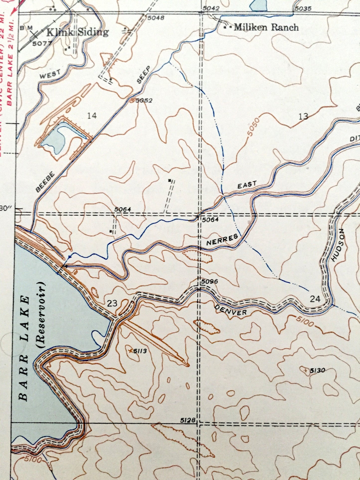 Antique Mile High Lakes, Colorado 1942 US Geological Survey Topographic Map – Adams County, Weld County, Barr Lake, Grass Valley