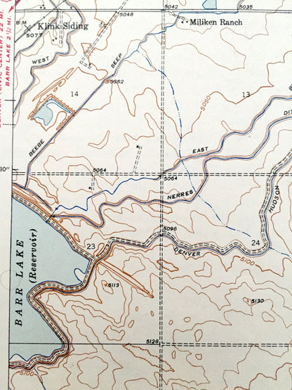 Antique Mile High Lakes, Colorado 1942 US Geological Survey Topographic Map – Adams County, Weld County, Barr Lake, Grass Valley
