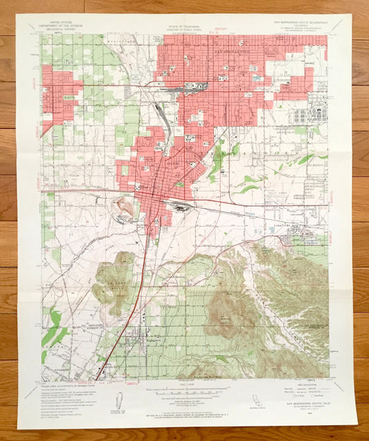 Antique San Bernardino, California 1954 US Geological Survey Topographic Map – RiversideCounty, Rialto, Colton, Grand Terrace, Jurupa, CA