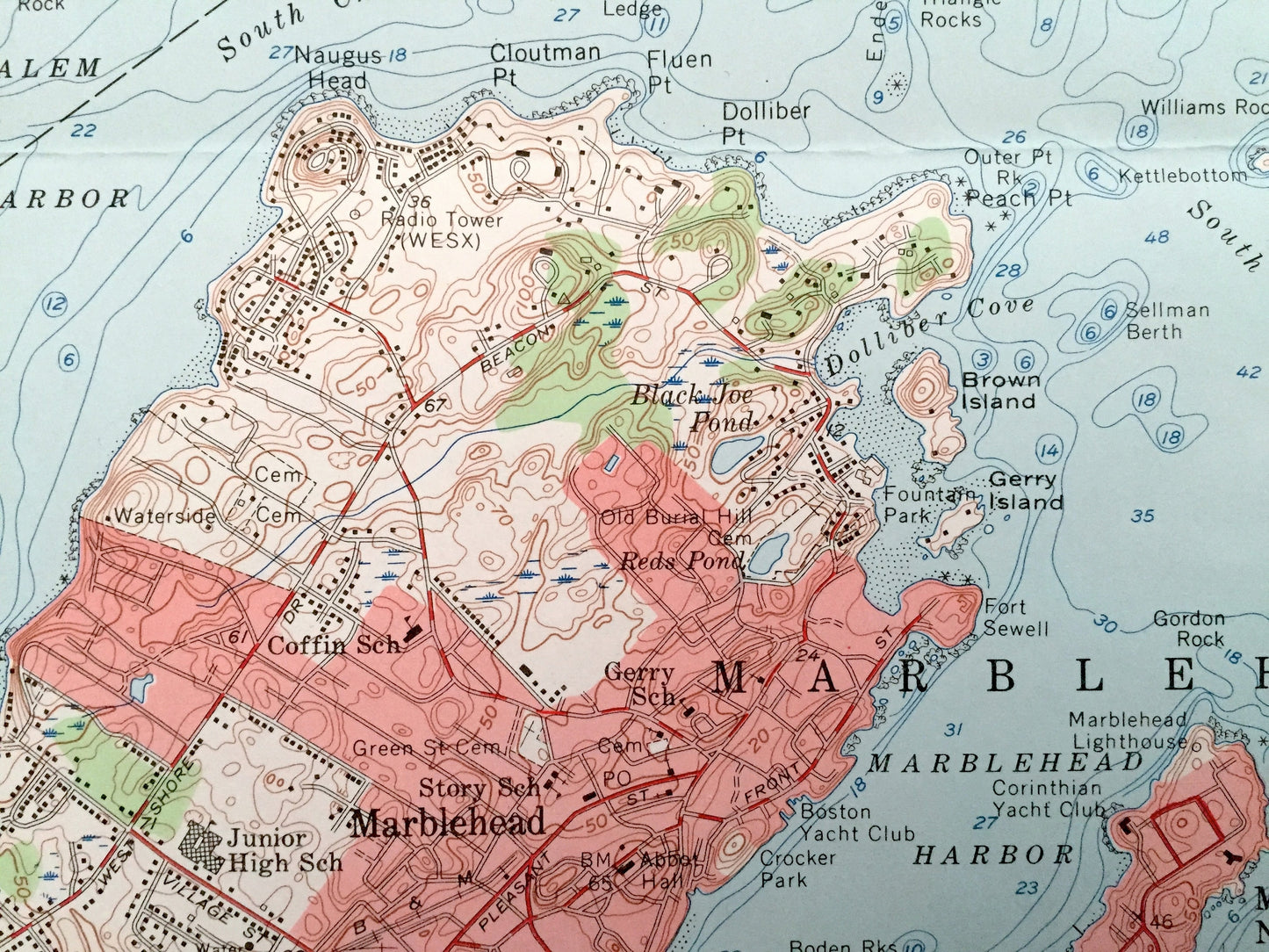 Antique Marblehead, Massachusetts 1956 US Geological Survey Topographic Map – Essex County, Manchester, Beverly, Salem, Wenham, Hamilton