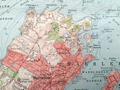 Antique Marblehead, Massachusetts 1956 US Geological Survey Topographic Map – Essex County, Manchester, Beverly, Salem, Wenham, Hamilton