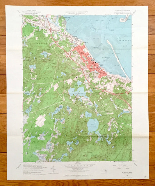 Antique Plymouth, Massachusetts 1962 US Geological Survey Topographic Map – Duxbury, Carver, Kingston, South Pond, Cordage, Fort Standish MA