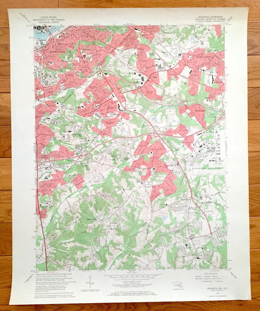 Antique Anacostia, Washington DC & Maryland 1965 US Geological Survey Topographic Map – Prince Georges County, Clinton, Camp Springs Twining