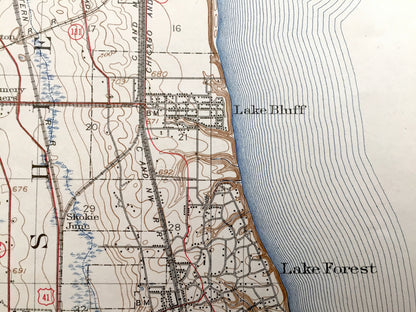 Antique Waukegan, Illinois 1908 US Geological Survey Topographic Map – North Chicago, Lake Bluff, Lake Forest, Zion City, Benton, Shields IL