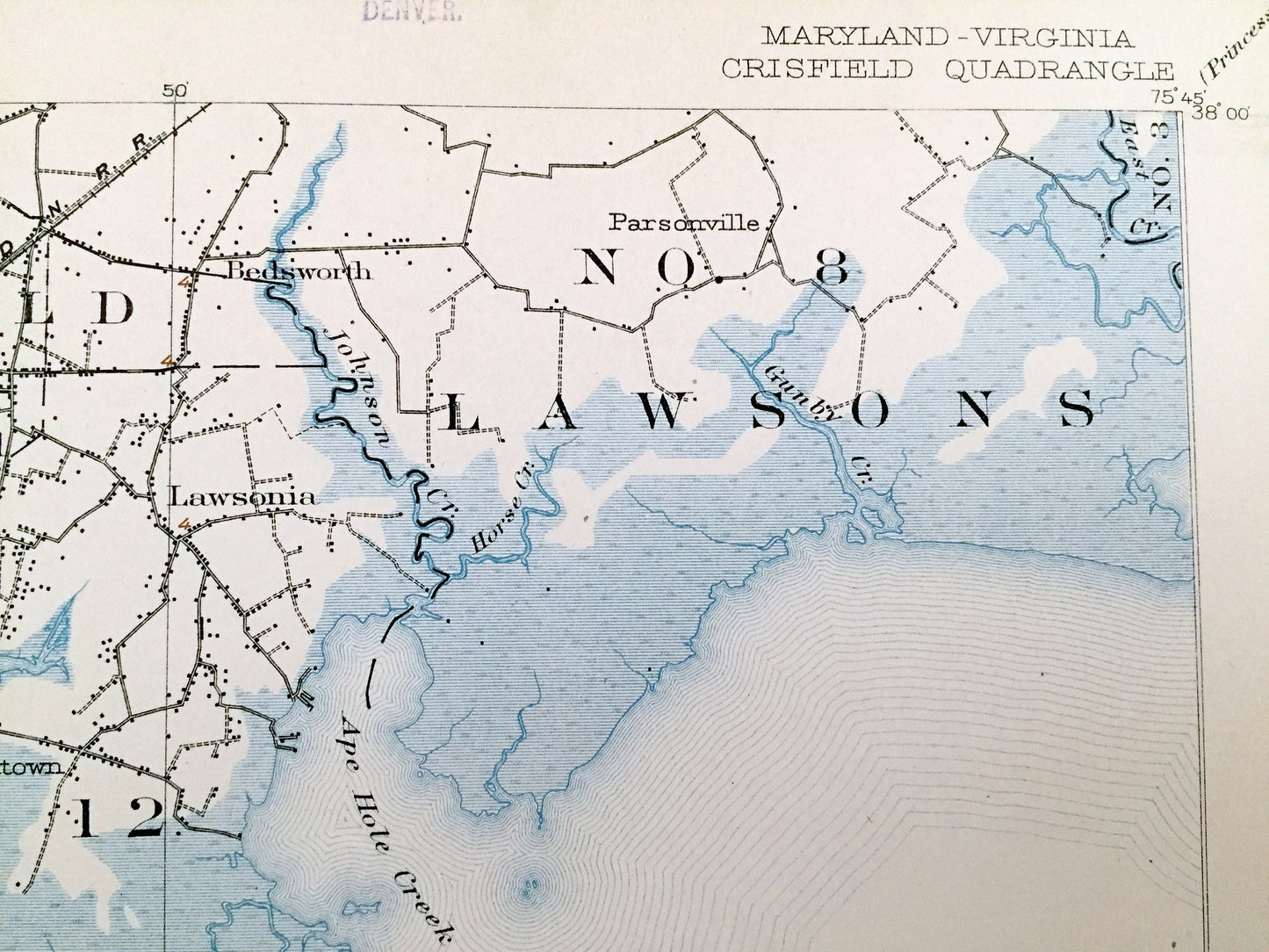 Antique Chesapeake Bay, Maryland 1903 US Geological Survey Topographic Map – Crisfield, Asbury, Lawsons, Smith Island, Eastern Shore, MD