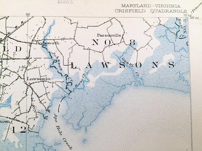 Antique Chesapeake Bay, Maryland 1903 US Geological Survey Topographic Map – Crisfield, Asbury, Lawsons, Smith Island, Eastern Shore, MD
