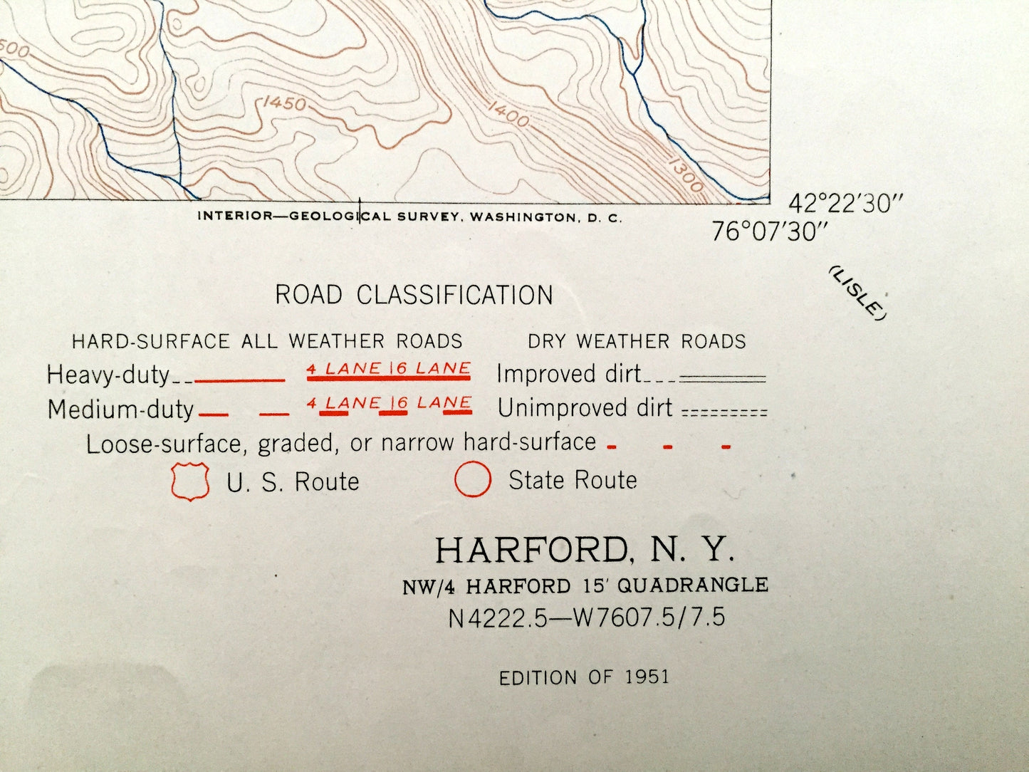 Antique Harford, New York 1951 US Geological Survey Topographic Map – Cortland, Tioga County, Lisle, Richford, Lapeer, Virgil, Harford Mills