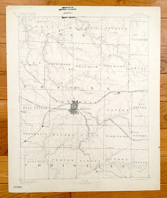 Antique Springfield, Missouri 1886 US Geological Survey Topographic Map – Pleasant Hope, Strafford, Ebenezer, Polk, Greene, Christian County
