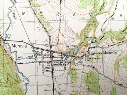 Antique Moravia, New York 1943 US Geological Survey Topographic Map – Venice, Genoa, Locke Montville Fillmore Glen Cayuga Tompkins County NY