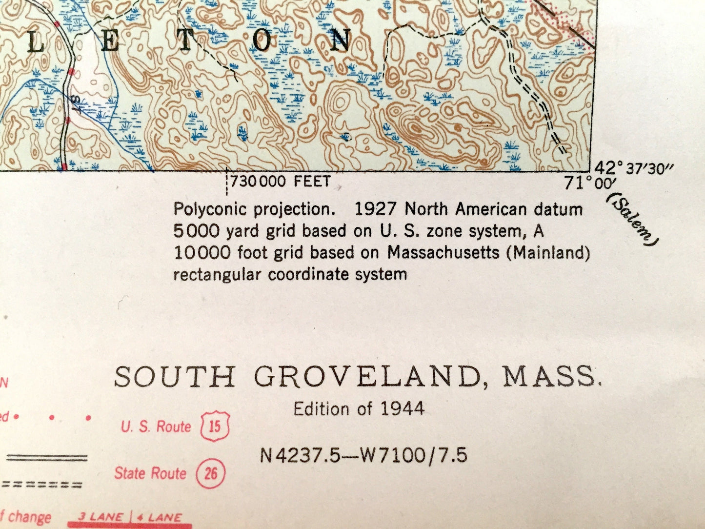 Antique Groveland, Massachusetts 1944 US Geological Survey Topographic Map – North Andover, Georgetown, Haverhill, Boxford, Essex County, MA
