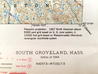 Antique Groveland, Massachusetts 1944 US Geological Survey Topographic Map – North Andover, Georgetown, Haverhill, Boxford, Essex County, MA