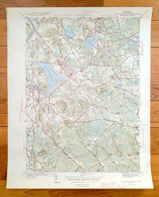 Antique Groveland, Massachusetts 1944 US Geological Survey Topographic Map – North Andover, Georgetown, Haverhill, Boxford, Essex County, MA