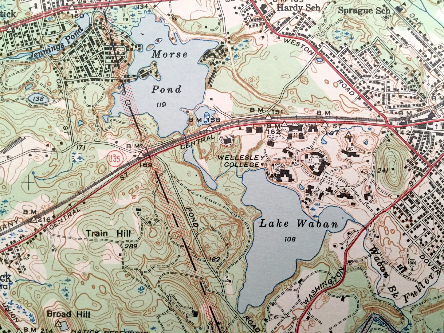 Antique Natick, Massachusetts 1943 US Geological Survey Topographic Map – Wellesley, Wayland, Weston, Waltham, Needham, Cochituate, Sherborn