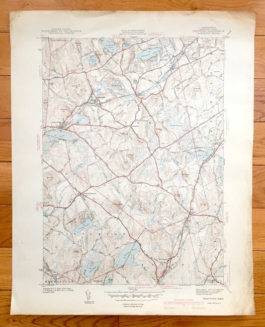 Antique Westford, Massachusetts 1939 US Geological Survey Topographic Map – Littleton, Chelmsford, Carlisle, Forge Village, Graniteville, MA