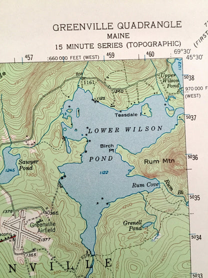 Antique Greenville, Maine 1951 US Geological Survey Topographic Map – Moosehead Lake, Shirley, Elliottsville, Blanchard, Monson, Piscataquis