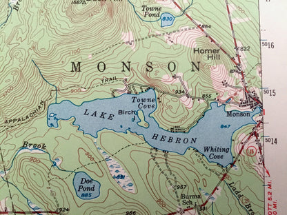 Antique Greenville, Maine 1951 US Geological Survey Topographic Map – Moosehead Lake, Shirley, Elliottsville, Blanchard, Monson, Piscataquis
