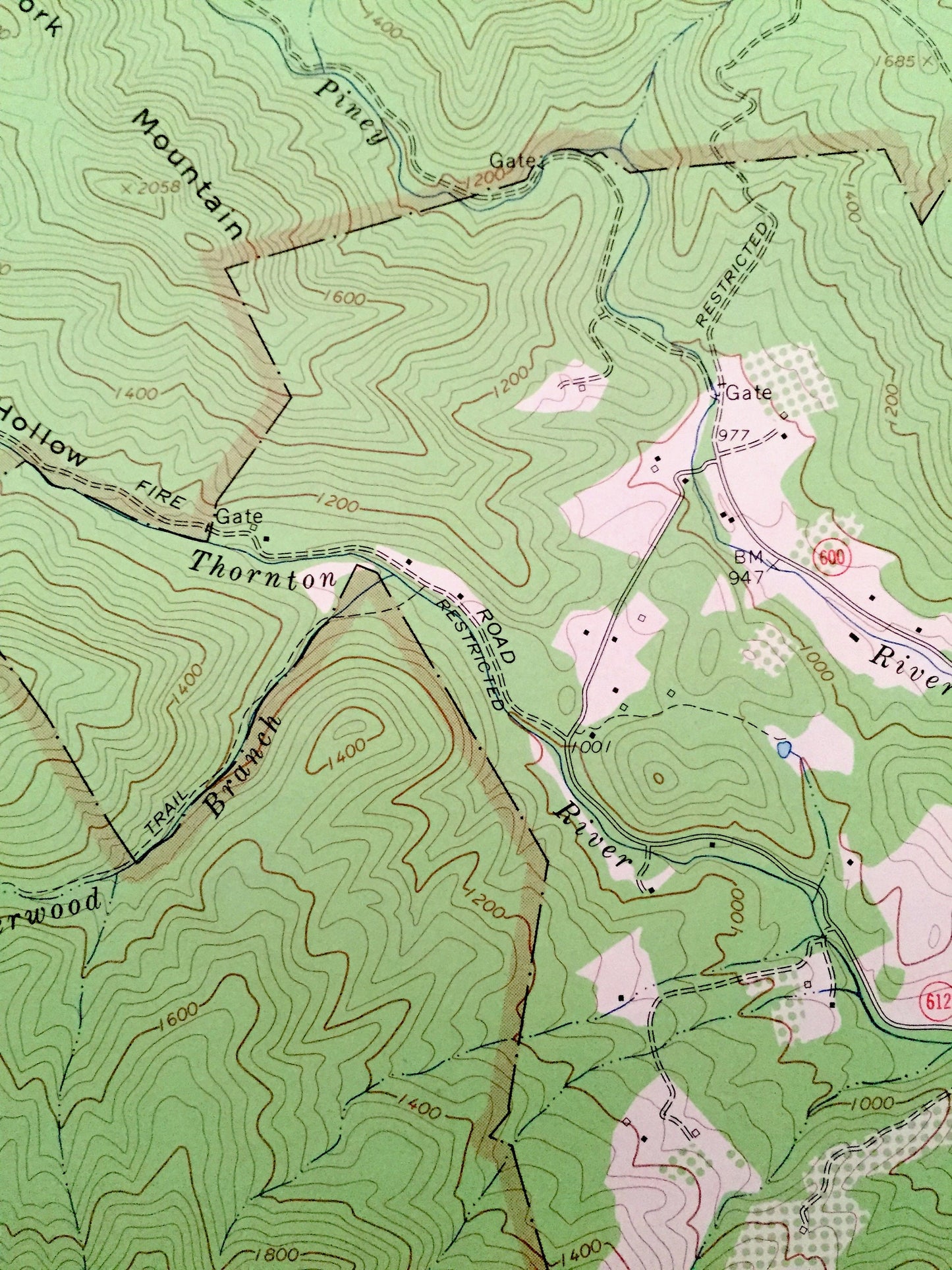 Antique Thornton Gap, Virginia 1965 US Geological Survey Topographic Map –Rappahannock County, Shenandoah Park, Blue Ridge, Morning Star, VA