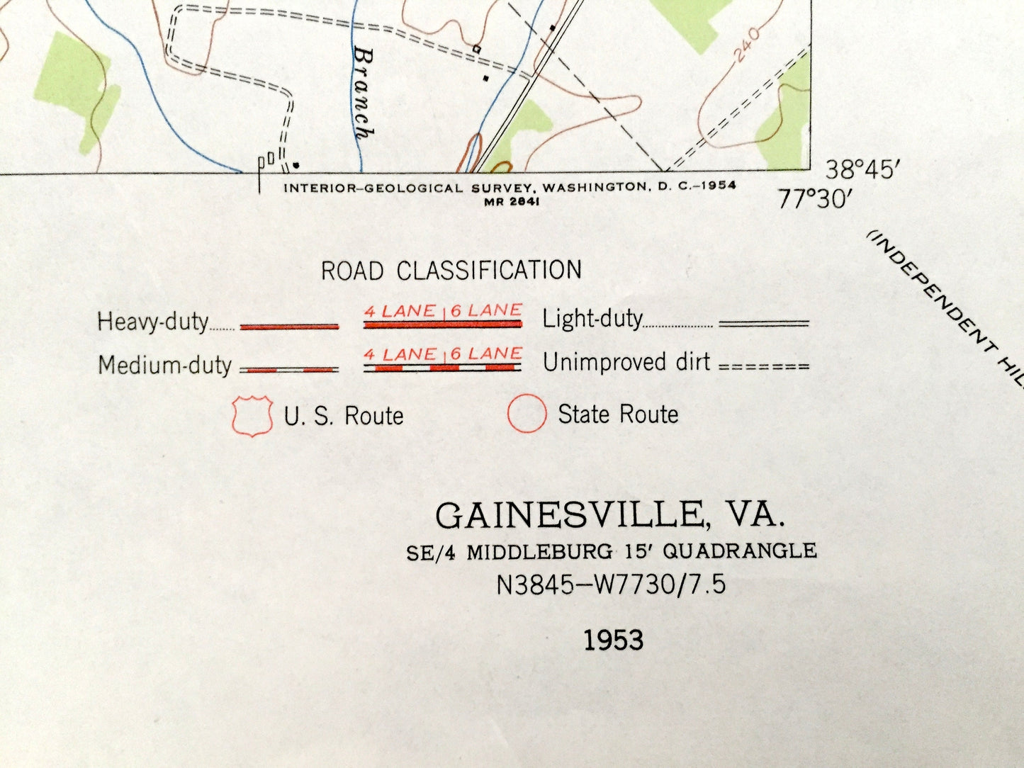 Antique Gainesville, Virginia 1953 US Geological Survey Topographic Map – Prince William County, Wellington, Rixlew, Manassas Battlefield VA