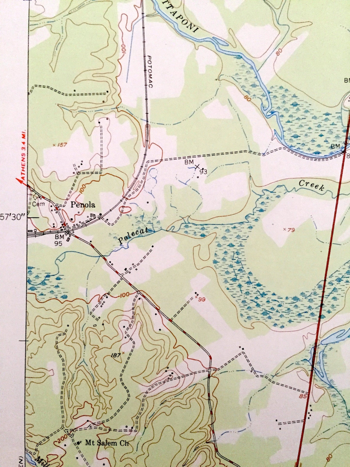 Antique Penola, Virginia 1951 US Geological Survey Topographic Map – Caroline Co, Oak Corner, Kemp Corner, File, Wrights Fork, Shumansville