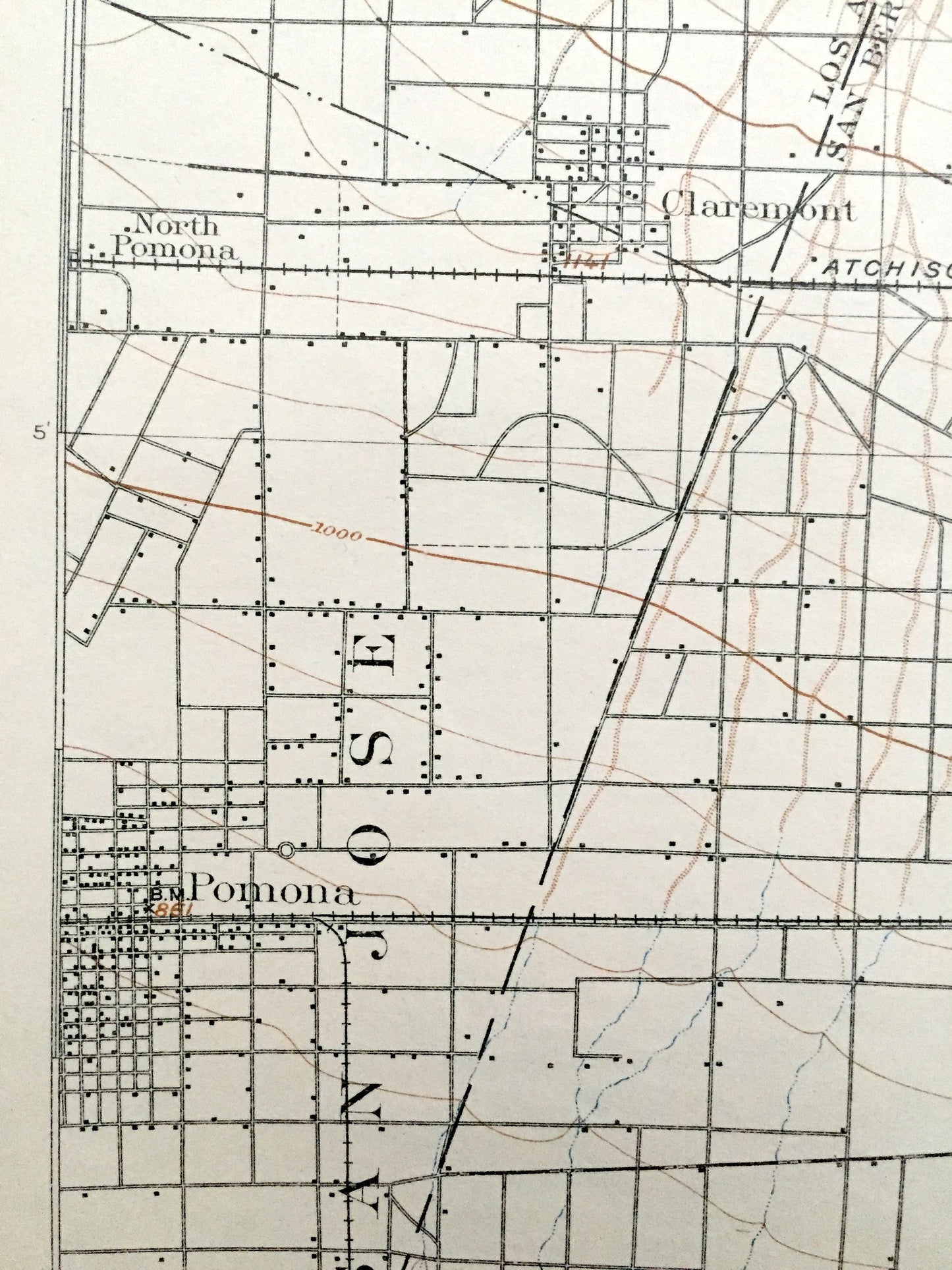 Antique Rancho Cucamonga, California 1903 US Geological Survey Topographic Map – Pomona, Ontario, Chino, Claremont, Angeles National Forest