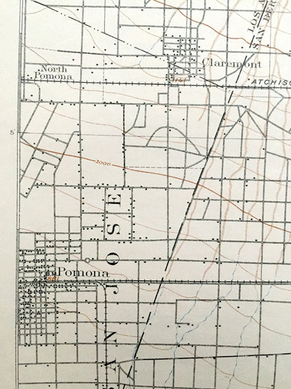 Antique Rancho Cucamonga, California 1903 US Geological Survey Topographic Map – Pomona, Ontario, Chino, Claremont, Angeles National Forest