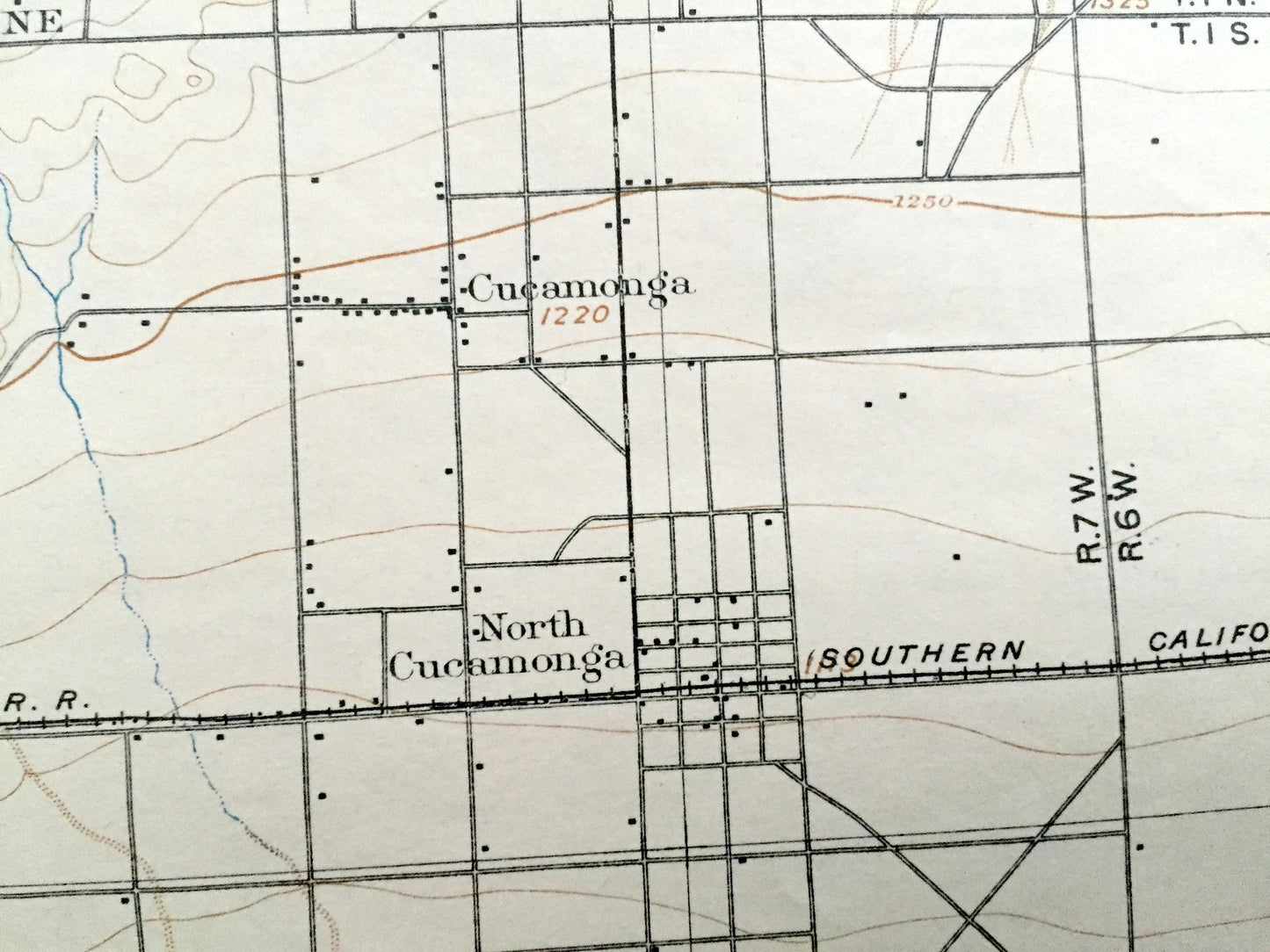 Antique Rancho Cucamonga, California 1903 US Geological Survey Topographic Map – Pomona, Ontario, Chino, Claremont, Angeles National Forest