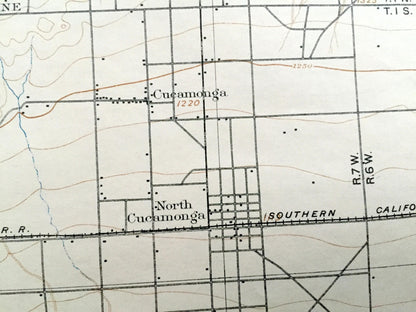 Antique Rancho Cucamonga, California 1903 US Geological Survey Topographic Map – Pomona, Ontario, Chino, Claremont, Angeles National Forest