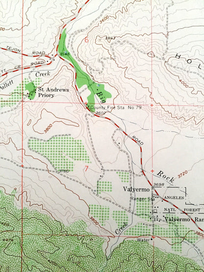 Antique Valyermo, California 1958 US Geological Survey Topographic Map – Los Angeles County, Paradise Springs, Big Rock, Largo Vista, CA