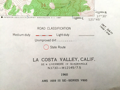 Antique La Costa Valley, California 1960 US Geological Survey Topographic Map – Alameda County, Scotts Corner, Valle de San Jose, Sunol, CA